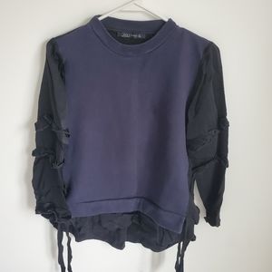 Zara Mixed Fabric Sweatshirt Top Sz Small